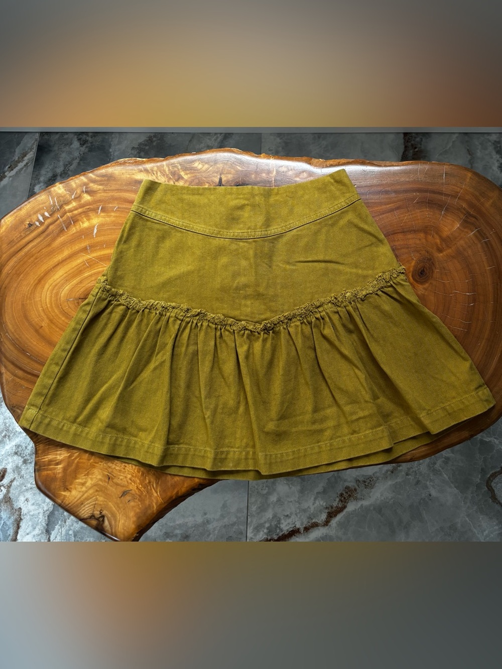 Free People Mustard Ruffle Mini Skirt Size 0